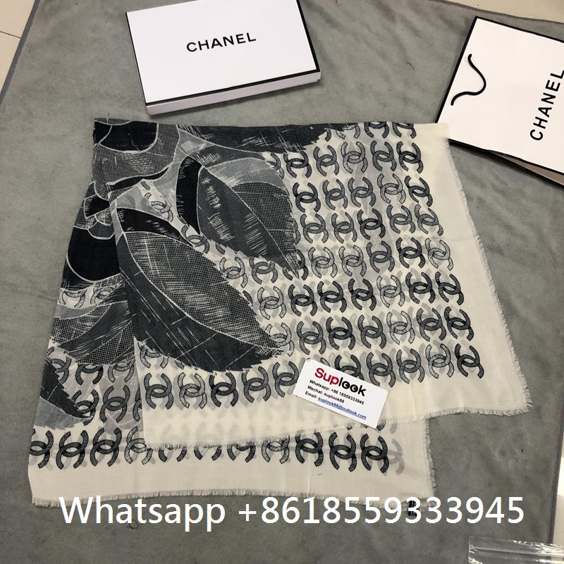 CHANEL Interlocking CC Logo Camellia WoolCashmere Stole (6)