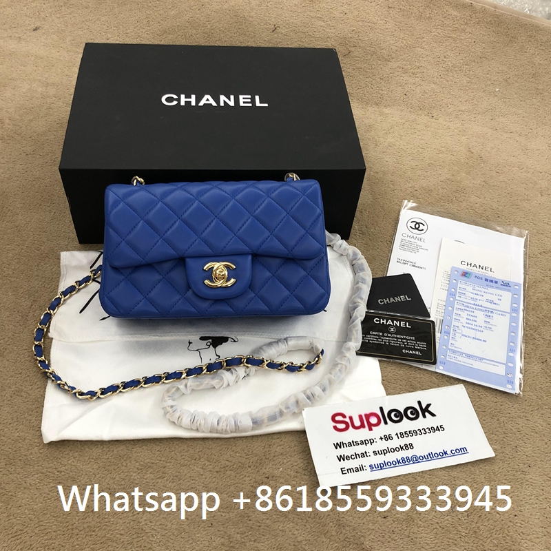 Chanel Blue Classic Quilted Lambskin Mini Single Flap Bag (1)