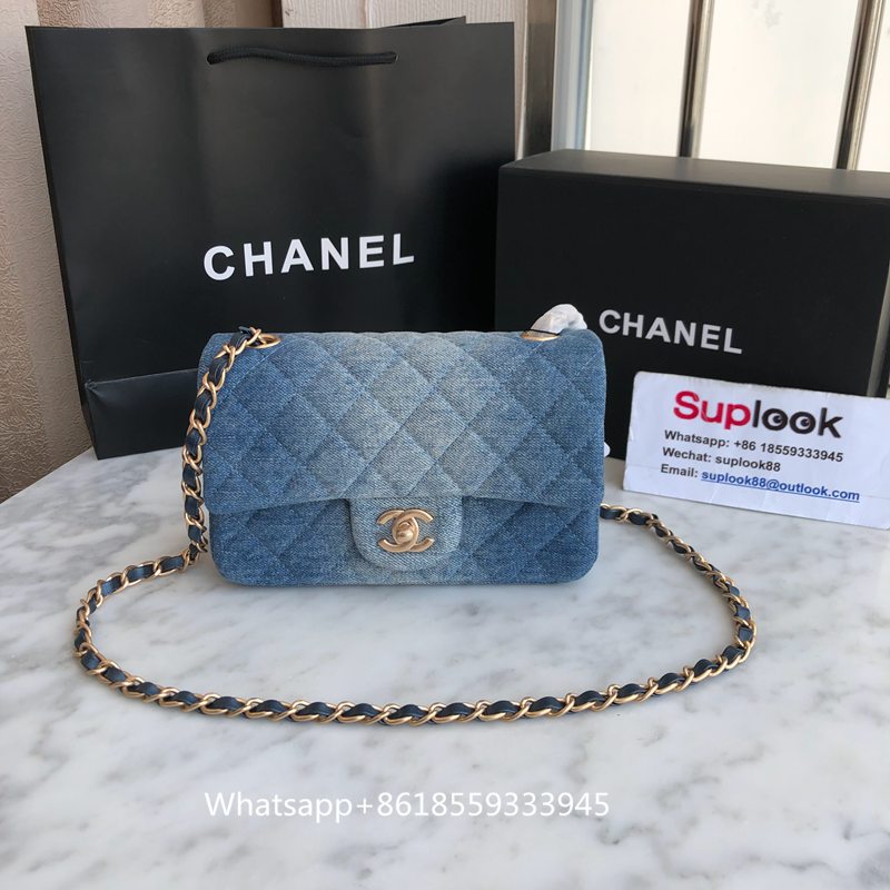 Chanel Timeless Classique crossbody bag Washed Denim & Gold-Tone Metal Blue (31)