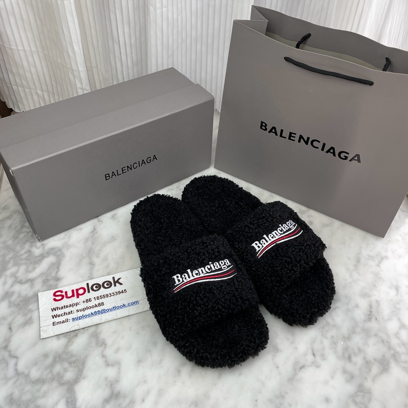 Balenciaga Furry Logo Embroidery Slides Black (3)