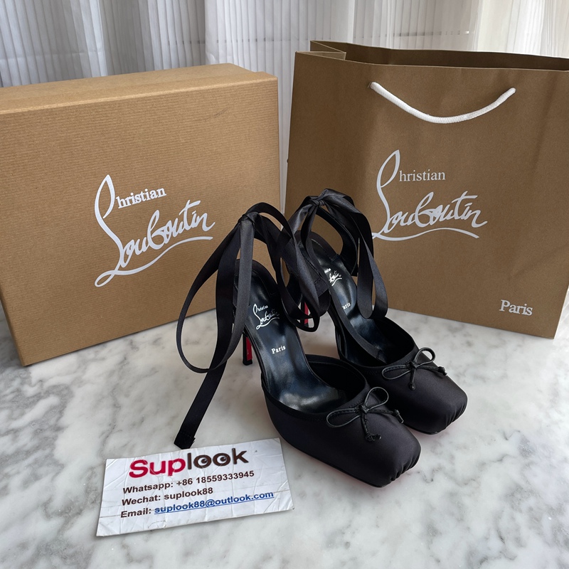 Christian Louboutin Cassia Lace Up 100 mm Strappy Pumps Crepe Satin Black (3)