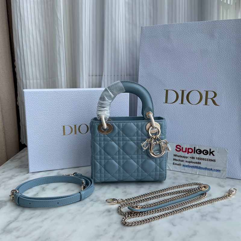 Dior Blue Mini Lambskin Cannage Lady Dior Light Blue (32)