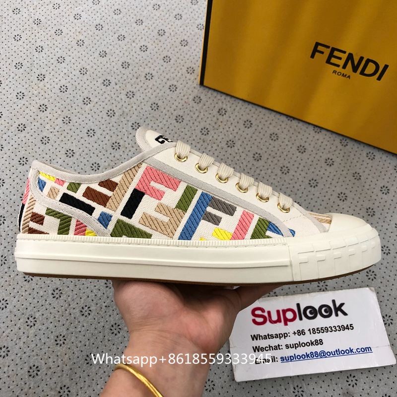 Fendi Domino Multicolour embroidered canvas low-tops (16)