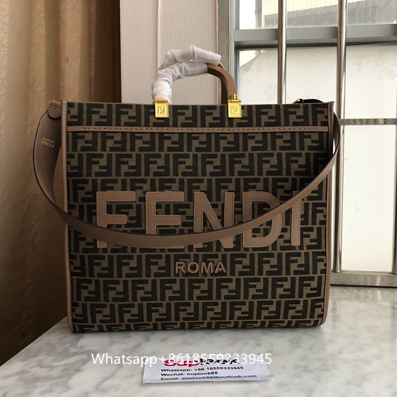 Fendi Sunshine Large Brown FF Jacquard Fabric Shopper Brown (1)