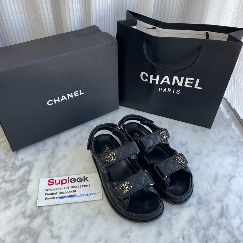 Chanel Dad Interlocking CC Logo Slingback Sandals Black (3)