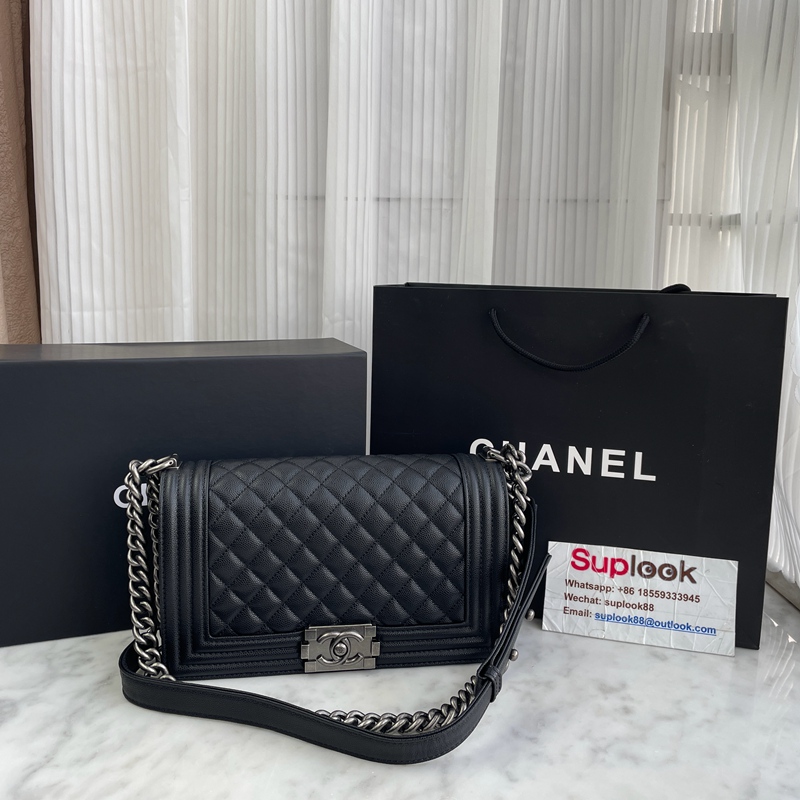 Chanel Large Boy Hand Bag Calfskin & Ruthenium-Finish Metal Black (2)