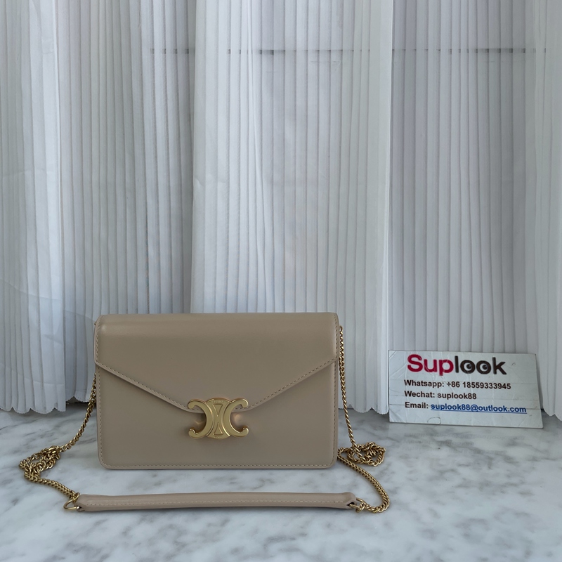 Celine Wallet on Chain Margo Shiny Calfskin Modern Taupe (2)