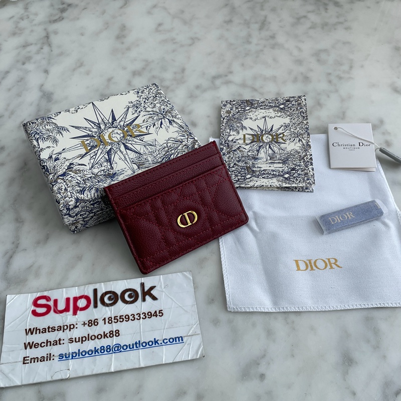 Dior Caro Freesia Card Holder Burgundy Supple Cannage (1)