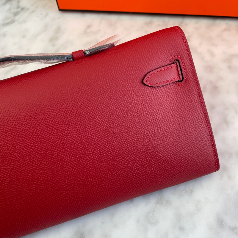 Hermès Kelly Cut Clutch Leather Clutch Bag Red (13)