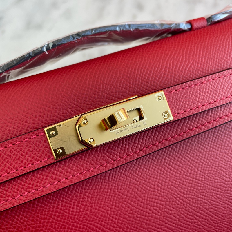 Hermès Kelly Cut Clutch Leather Clutch Bag Red (14)