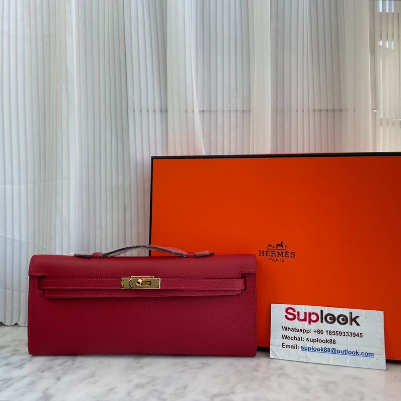 Hermès Kelly Cut Clutch Leather Clutch Bag Red (2)