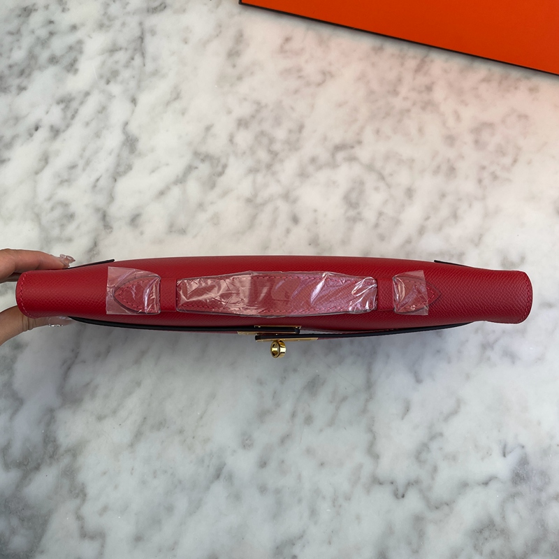 Hermès Kelly Cut Clutch Leather Clutch Bag Red (5)