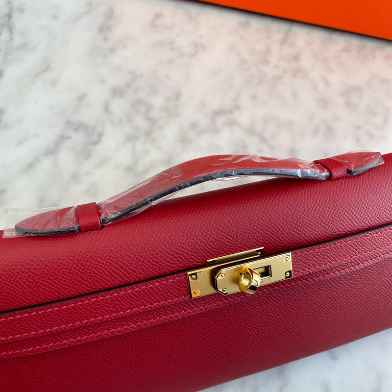 Hermès Kelly Cut Clutch Leather Clutch Bag Red (7)