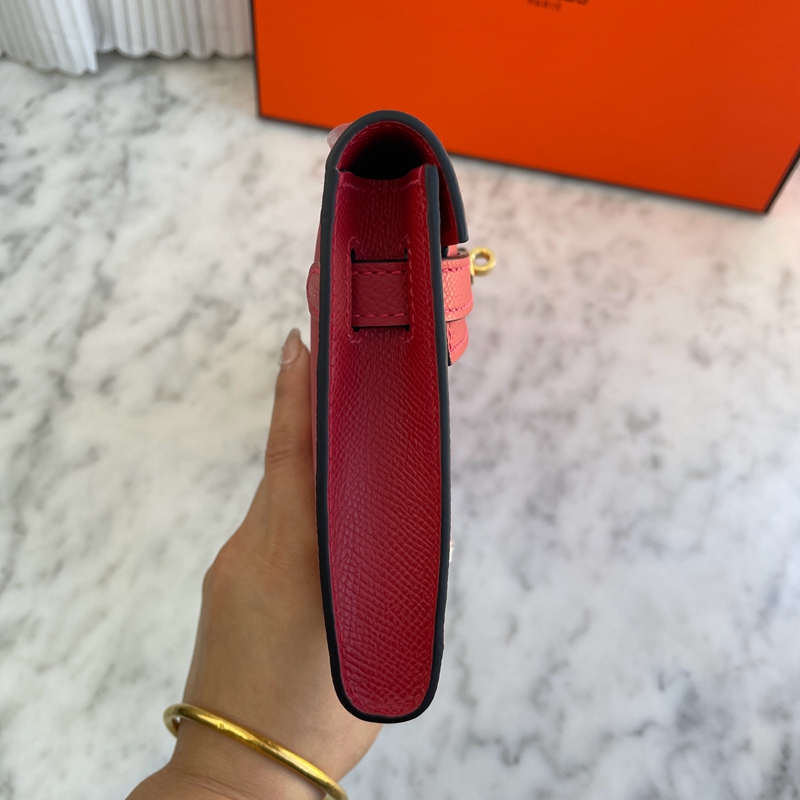 Hermès Kelly Cut Clutch Leather Clutch Bag Red (8)