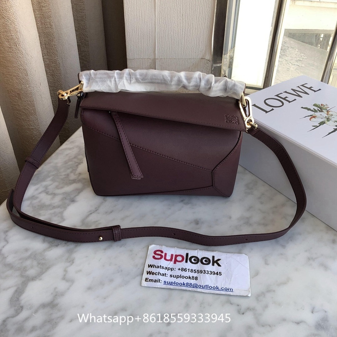 L-oewe Small Soft Grain Calf Leather Puzzle Hand bag Dark Burgundy (1)