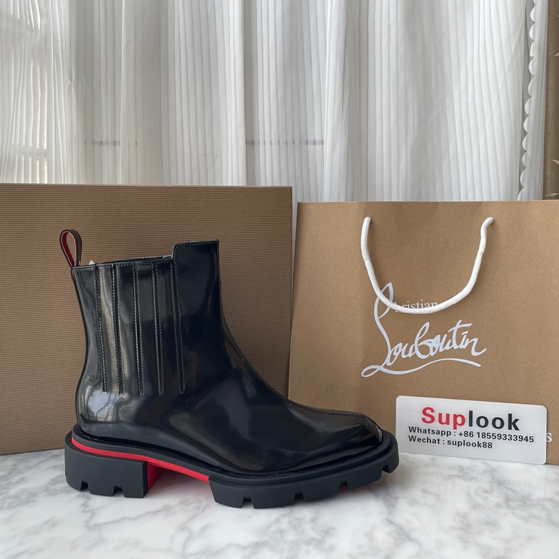 Christian Louboutin Center stitched Patent Leather Boots Black (4)