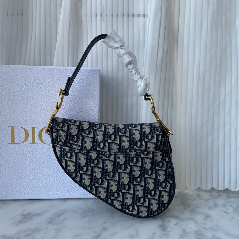Dior Saddle Bag with Strap Blue Dior Oblique Jacquard (4)