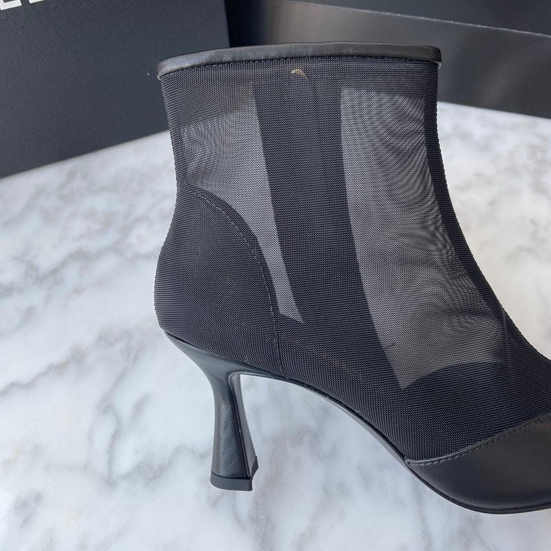 Chanel 26B Black Mesh Lambskin Leather CC Logo Cap Toe Booties Ankle Boots (7)